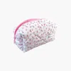 Punchiess White Pink Ditsy Floral Makeup Bag In White