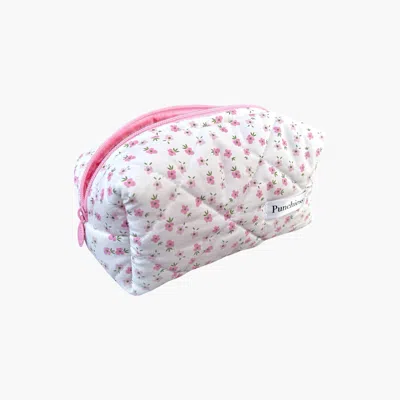 Punchiess White Pink Ditsy Floral Makeup Bag