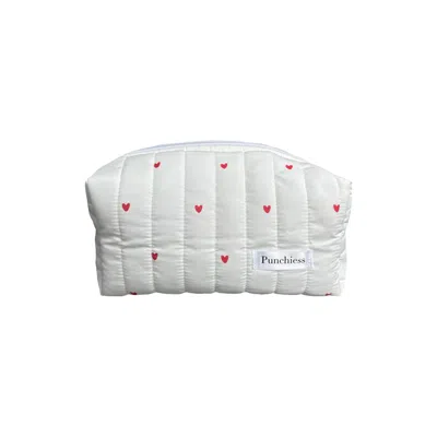 Punchiess White Red Hearts Makeup Bag