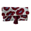 Punica Women's Blue Red Leopard  Velvet Ikat Clutch