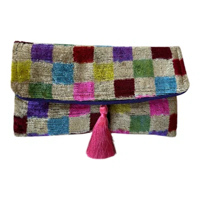Punica Women's Brightly Coloured Chequerboard Ikat Clutch In Multi