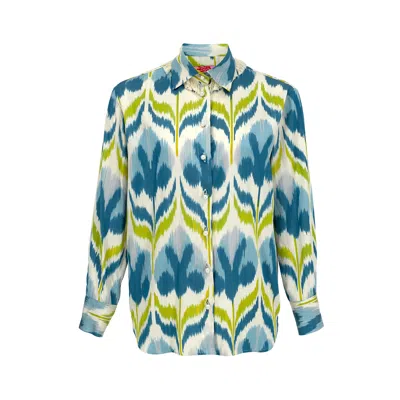 Punicana Women's Blue / Green Chic Shirt In Blue Floral Silk /cotton Ikat In Blue/green
