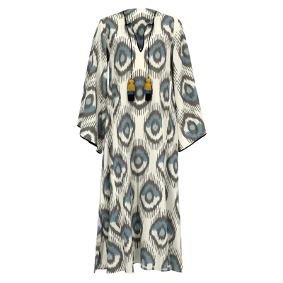 Punicana Women's Harem Dress W Tassels In Blue Evil Eye Cotton Ikat