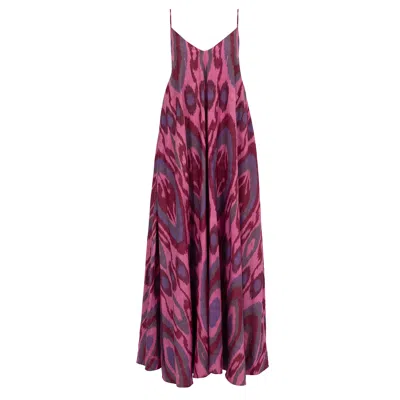 Punicana Women's Pink / Purple Asli Fringe Dress In Pink Ethnic Cotton Ikat In Pink/purple