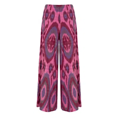 Punicana Women's Pink / Purple Palazzo Pant W Side Slit In Pink Ethnic Cotton Ikat In Pink/purple