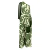 Punicana Women's Saray Dress W Fringes & Belt In Green Leaf Cotton Ikat In Green