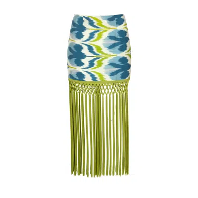 Punicana Women's Tiril Skirt W Fringes In Blue Floral Silk/cotton Ikat