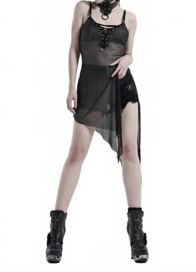 Punk Rave Lace Up Detail Mesh Dress In Black
