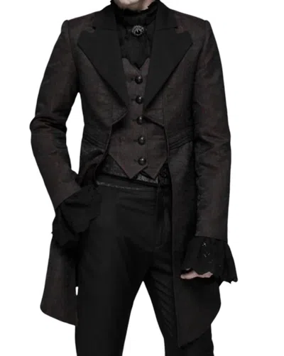Punk Rave Steampunk Jacquard Coat In Brown