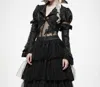Punk Rave Steampunk Lace Up Puff Sleeve Short Coat In Black/brown In Black
