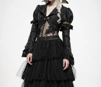 Punk Rave Steampunk Lace Up Puff Sleeve Short Coat In Black/brown