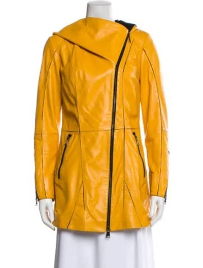Pre-owned Punto Leather Biker Jacket In Yellow