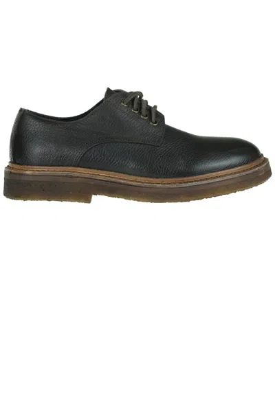 Punto Pigro Grainy Leather Derby Shoes In Black