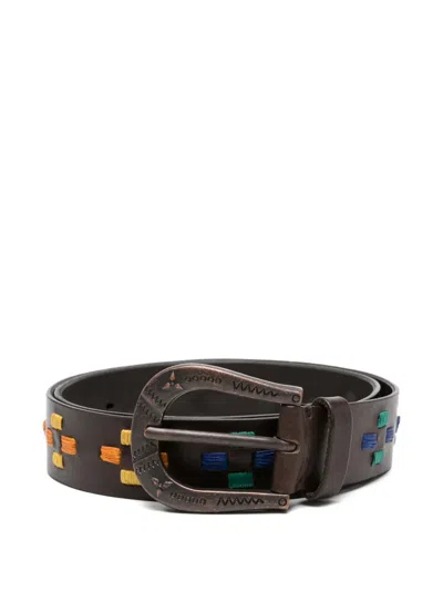 Puntovita&arsenico Embroidered Belt In Brown