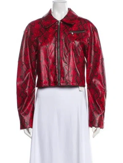 Pre-owned Puppets And Puppets Animal Print Biker Jacket In Red