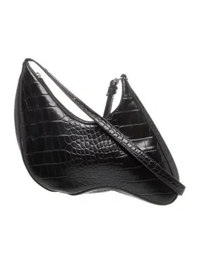 Pre-owned Puppets And Puppets Embossed Leather Shoulder Bag In Black