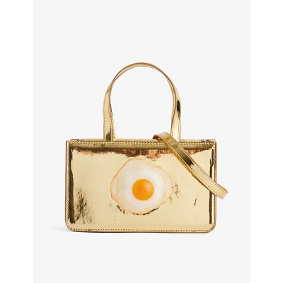 Puppets And Puppets Gold Egg-appliqué Small Faux-leather Top-handle Bag