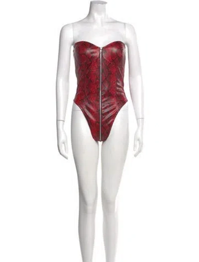 Pre-owned Puppets And Puppets Nylon Animal Print Bodysuit In Red