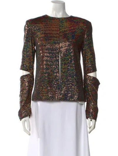 Pre-owned Puppets And Puppets Printed Bateau Neckline Top In Multi