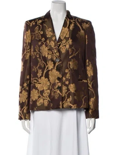 Pre-owned Puppets And Puppets Silk Floral Print Blazer In Brown