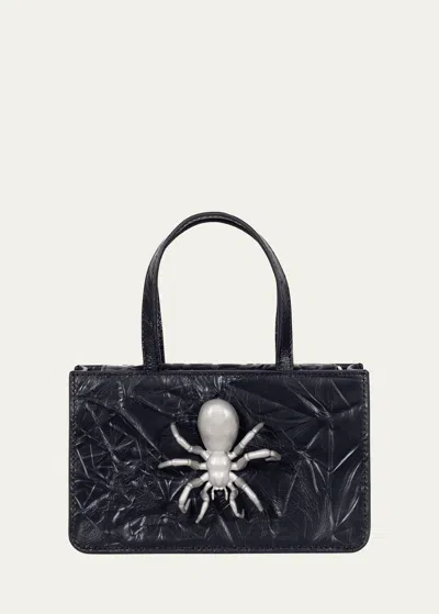 Puppets And Puppets Small Spider Crinkled Leather Top-handle Bag In ...