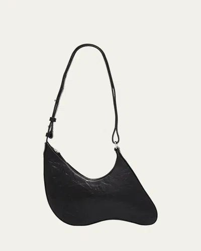 Puppets And Puppets Thing 2 Crinkled Leather Shoulder Bag In Black