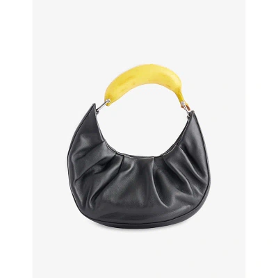 Puppets And Puppets Womens Black Banana Ruched Leather Hobo Bag