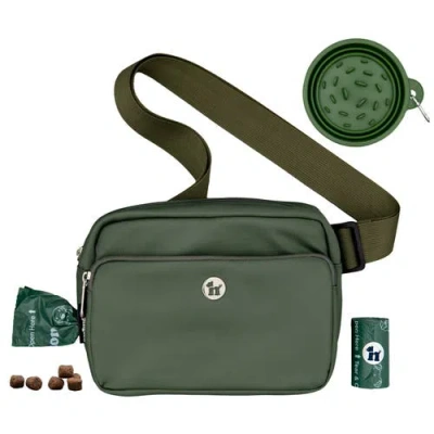 Puppington 3-in-1 Dog Walking Bag With Poop Bags Plus Travel Bowl In Basil Green