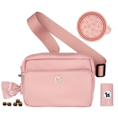 Puppington 3-in-1 Dog Walking Bag With Poop Bags Plus Travel Bowl In Blush Pink