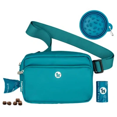 Puppington 3-in-1 Dog Walking Bag With Poop Bags Plus Travel Bowl In Lagoon Teal