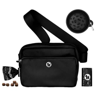 Puppington 3-in-1 Dog Walking Bag With Poop Bags Plus Travel Bowl In Onyx Black