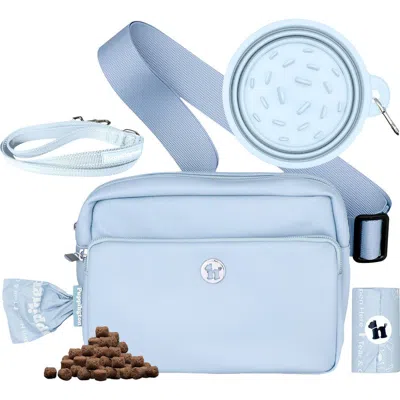 Puppington 3-in-1 Dog Walking Bag With Waste Bags Plus Travel Bowl And Reflective Leash In Blue