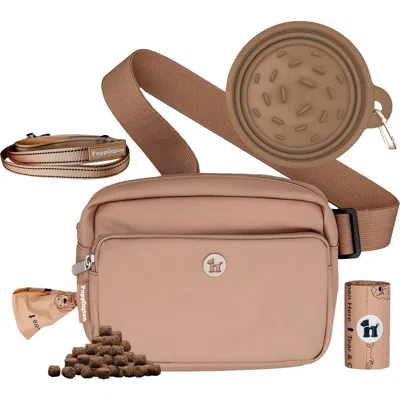 Puppington 3-in-1 Dog Walking Bag With Waste Bags Plus Travel Bowl And Reflective Leash In Brown