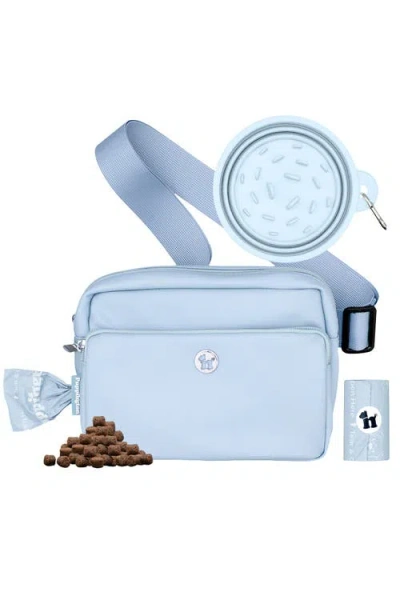 Puppington 3-in-1 Dog Walking Bag With Waste Bags Plus Travel Bowl In Blue
