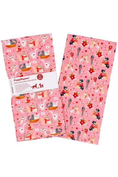 Puppington Dog & Cat Kitchen Towels In Hearts & Paws