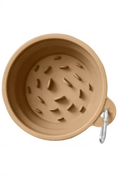 Puppington Slow-feeding, Bpa-free Silicone Travel Dog Bowl In Latte Beige