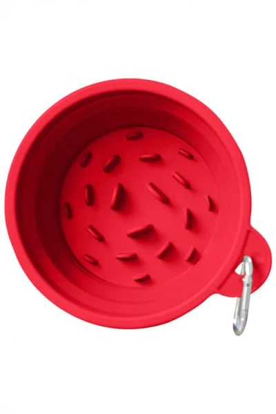 Puppington Slow-feeding, Bpa-free Silicone Travel Dog Bowl In Ruby Red