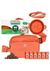 Puppington Walk Star Kit 3-in-1 Dog Walk Bag, Bowl, & Leash Plus Matching 90 Refill Dog Poop Bags