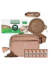Puppington Walk Star Kit 3-in-1 Dog Walk Bag, Bowl, & Leash Plus Matching 90 Refill Dog Poop Bags In Brown