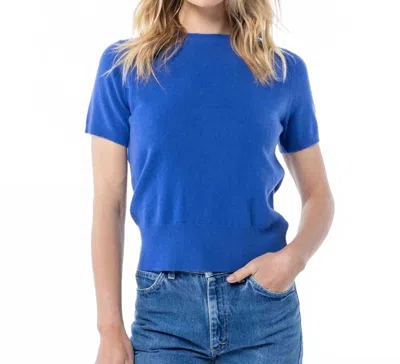 Pura Cashmere Short Sleeve Cashmere Crew Sweater In French Blue In Multi
