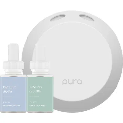 Pura Pacific Aqua & Linens & Surf Smart Diffuser & Fragrance Set In Burgundy