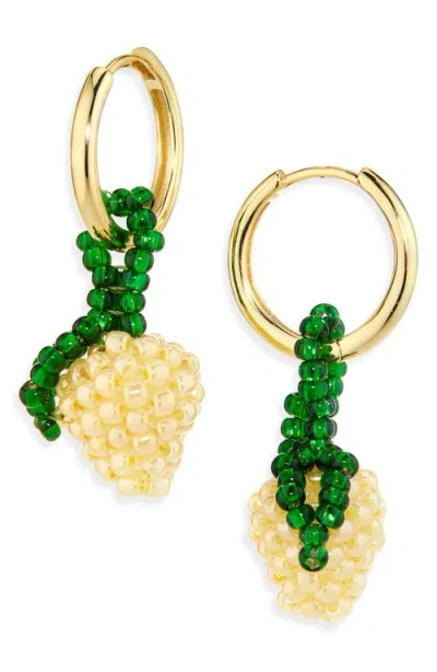 Pura Utz Beaded Charm Drop Hoop Earrings