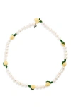 Pura Utz Freshwater Pearl Lemon Necklace In Pearl/yellow/green