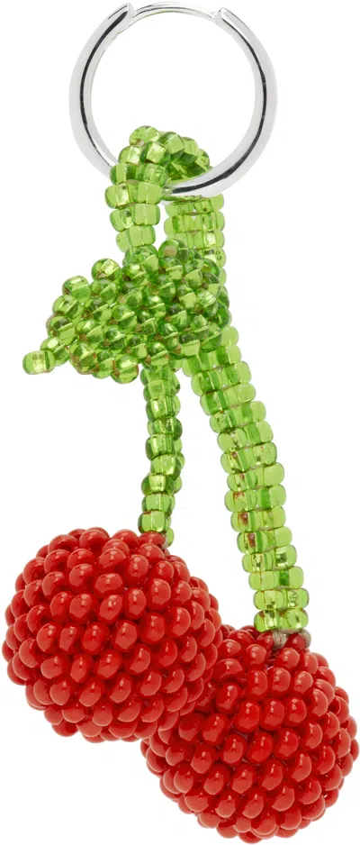 Pura Utz Green & Red Cherry Single Earring In Silver