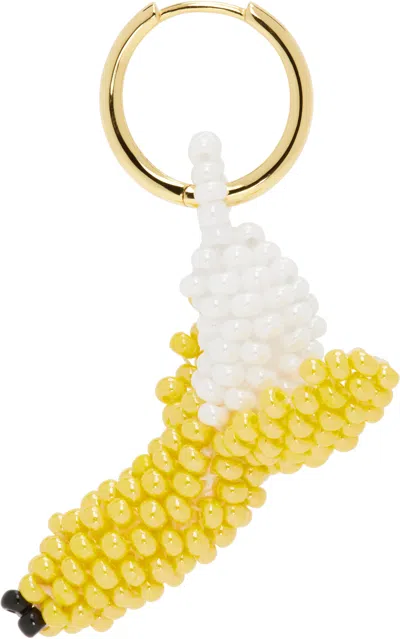 Pura Utz Yellow & White Banana Single Earring In Gold