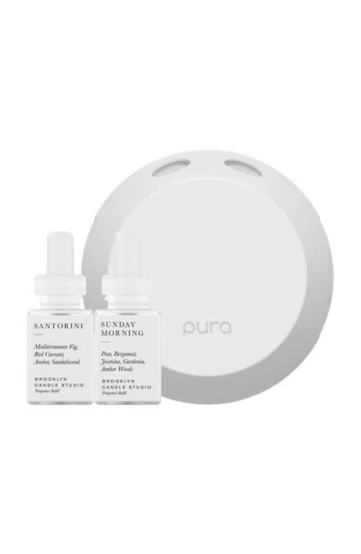 Pura X Brooklyn Candle Studio Santorini & Sunday Morning  4 Smart Fragrance Diffuser & Refill Set In White