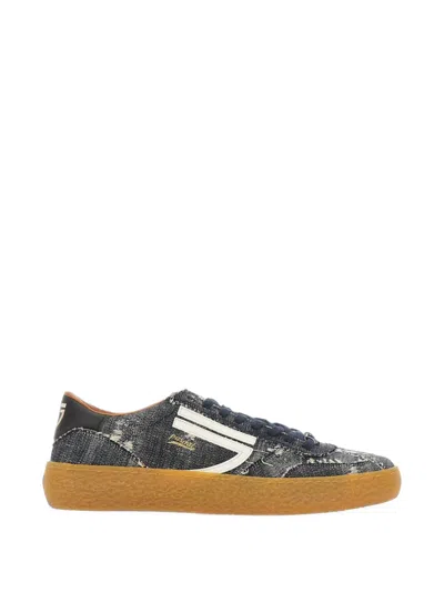 Puraai Frayed-edge Denim-effect Sneakers In Blue