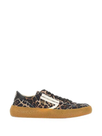 Puraai Leopard-print Frayed Sneakers In Brown
