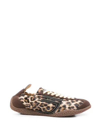 Puraai Leopard-print Lace-up Sneakers In Brown