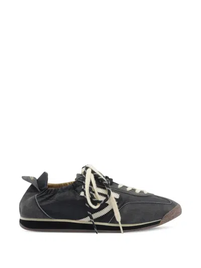 Puraai Panther Vintage Nylon Suede Sneakers In Black